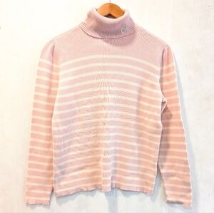 LAUREN RALPH LAUREN Women's Light Pink Striped Ribbed Knit Turtleneck Sweater